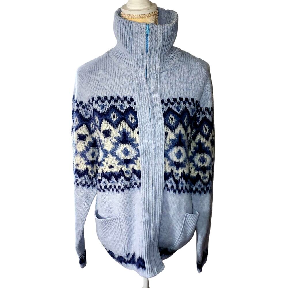 Clipper Mist Mens Nordic Blue Full Zip Sweater Size Large